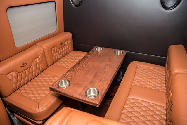 Mercedes Sprinter Ultra Luxury Limo Service Interior Cafe Table Image