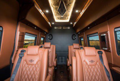 Mercedes Sprinter Ultra Luxury Limo Service Interior Seats Facing The